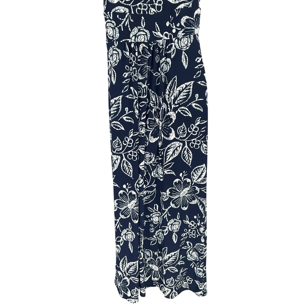 Chaps Navy Floral Print Sleeveless V‎ Neck Babydoll Maxi Dress Women's Size S - Picture 7 of 11
